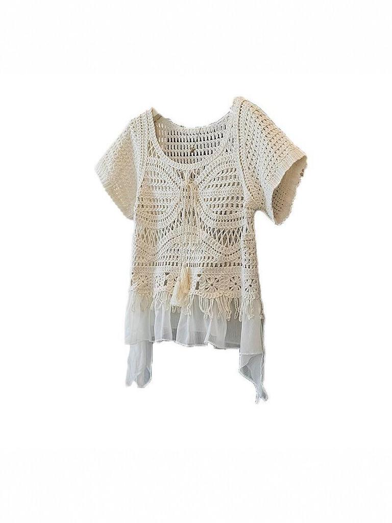 Spring French Crochet Knit Cardigan - Stylish, Comfortable & Versatile Round Neck Cover-up