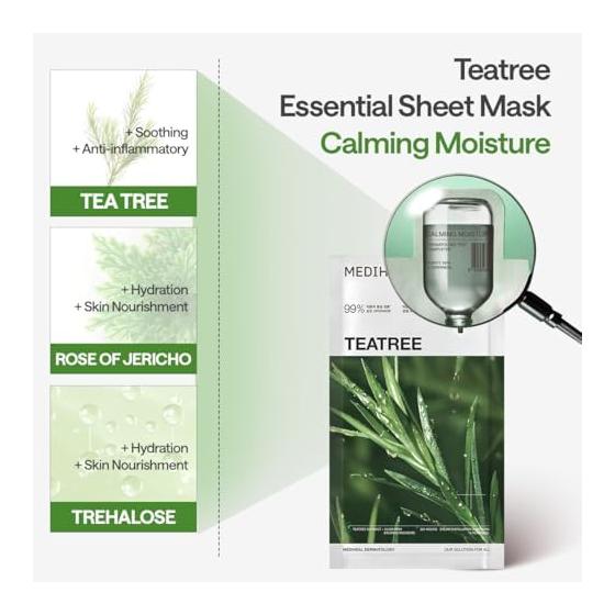 MEDIHEAL OFFICIAL Tea Tree Essential Mask 10 Pieces Teatree Essential Mask 10P Korean Pack Skin Rough Prevention Care For Sensitive Skin Full of