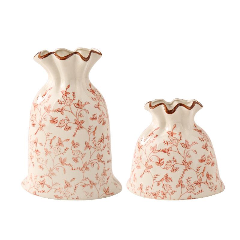 Vintage Floral Texture Ceramic Vase Table Decoration Flower Arrangement Creative Bag Shape Flowers Vases Room Aesthetic Decor