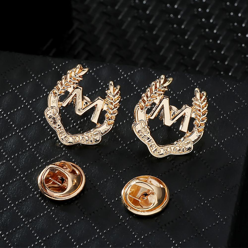 1 Pair Retro Collar Brooches Tree Leaf Wolf Rhinestone Fashion Lapel Pin For Men Women Shirts Suits Clothes Decor Jewelry Gift