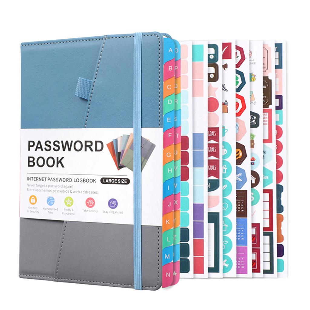 Modern A5 Password Journal PU Leather Notebook with Alphabet Tabs and Planner Stickers