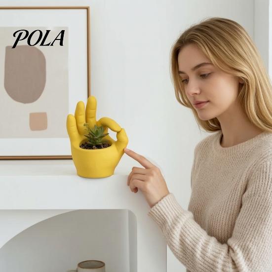 Modern Home Office Ornament 3D Printed Hand Gesture Planter, OK Finger Flower Pot, Fun Plant Container Cute Small Cactus for Desk Decor Artistic Shape
