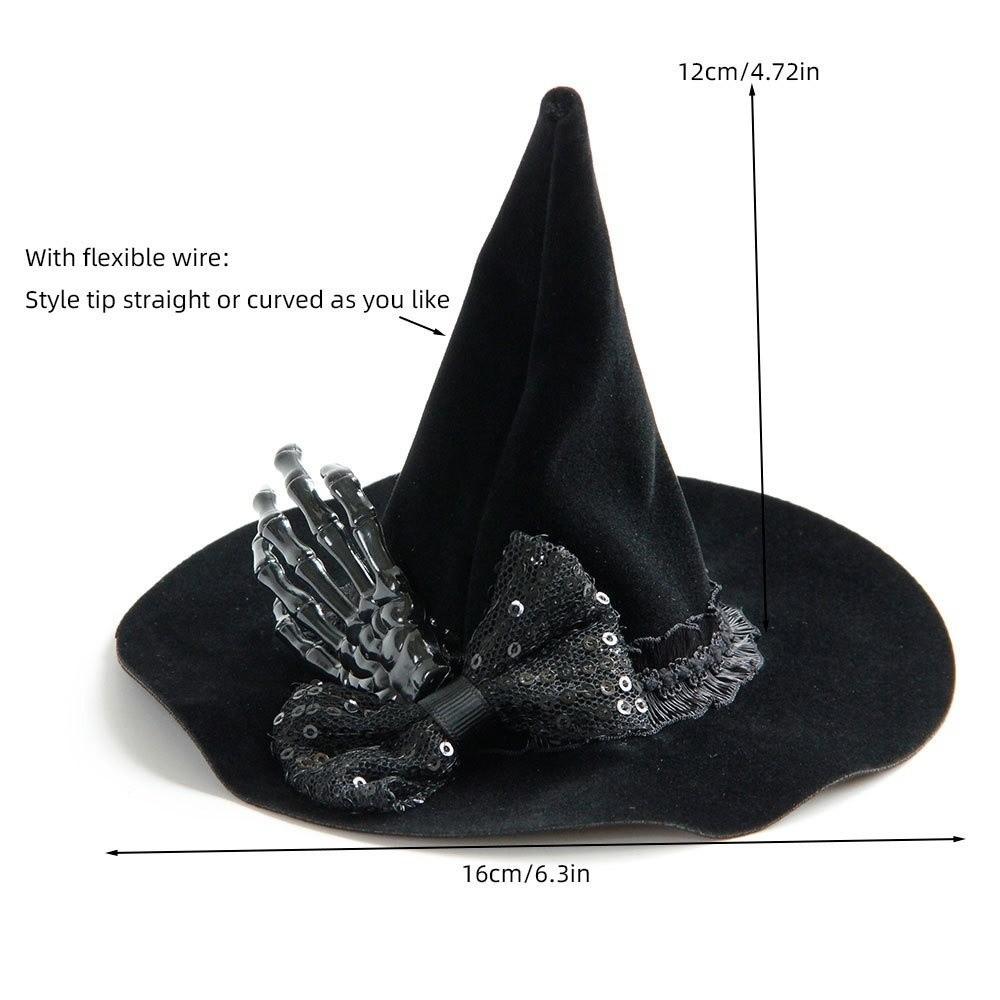 Flower Witch Hat Hair Clip Gothic Style Headdress Halloween Hair Clip Skull Spider Dark Black Witch Hairpins Party Headpiece