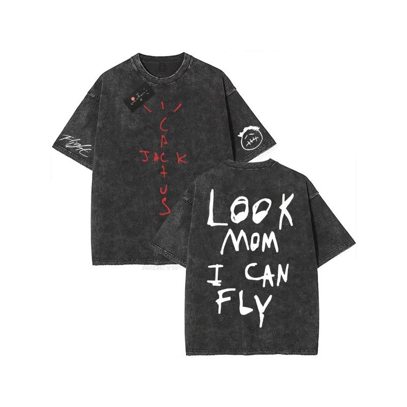 

Свободная футболка для мужчин и женщин HipHop Стиранные футболки cactus jack С коротким рукавом Подарочные топы look mom i can fly K39 2XL