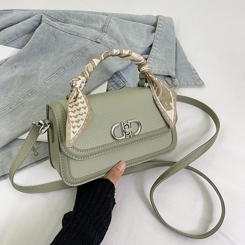 Winter niche design silk scarf contrasting color small square bag versatile portable shoulder messenger women's bag