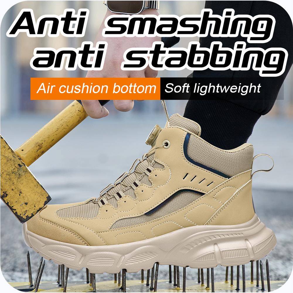 Drehknopf Sicherheitsstiefel Herren Stahlkappenschuhe Durchstichfeste Arbeitsstiefel Schutzschuhe Leichte Sicherheits-Sneaker Herren