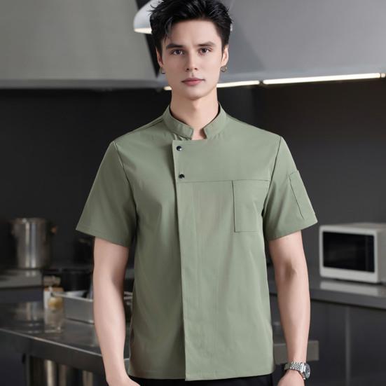Chef Uniform Sweat-Wicking Stain-Resistant Washable Snap-Button Stand-Up Collar Work Clothes Restaurants Hotels Clubs Chef Coat