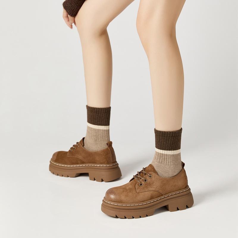 Platform Spring New JK College Style Small Leather Shoes Retro Black Lace-up Single Shoes