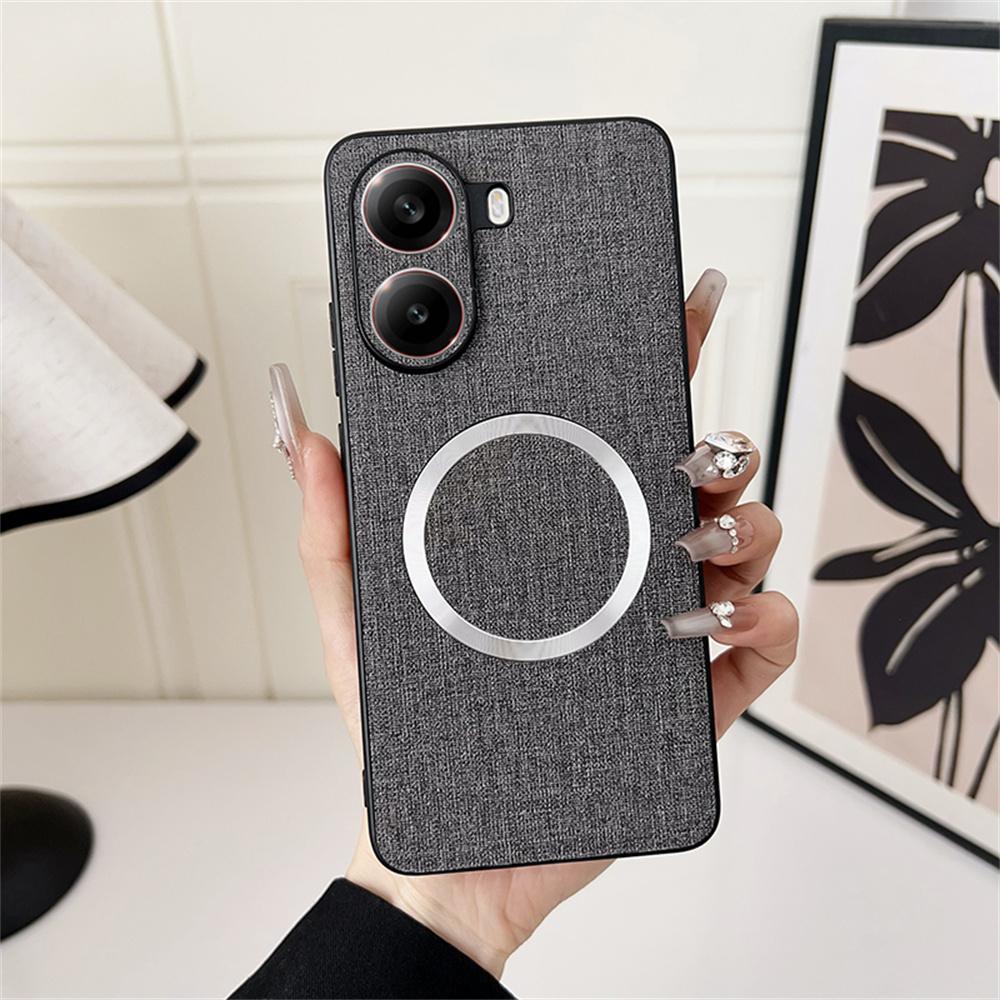 

For Xiaomi Poco X7 Pro 5G Case Drop-Proof TPU+Cloth Back Phone Cover Compatible with MagSafe Grey