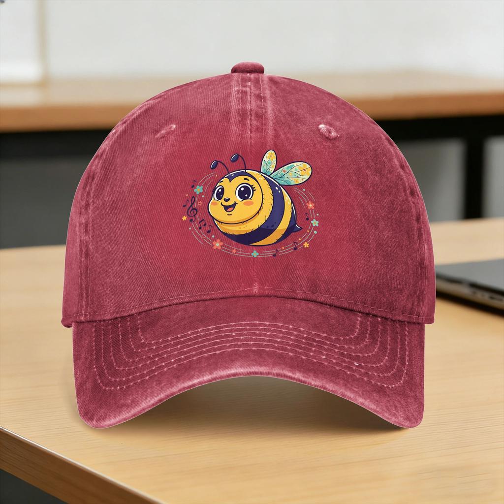Happy Singing Bee with Flowers and Music Notes Casual Baseball Cap Kpop Rock Hats Summer High Quality Unisex Snapback Cap