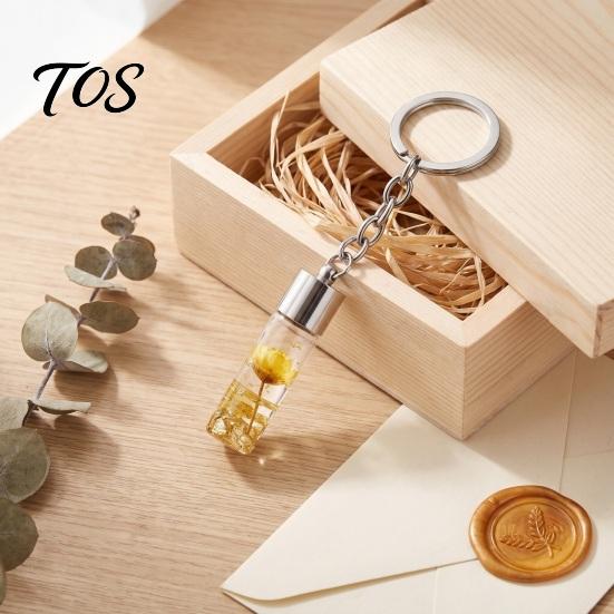 Wishing Bottle Pendant Dried Flower Glass Keychain, Mini with Keychain Keyring, Nature Inspired Charm for Backpacks Bags Purses Aesthetic