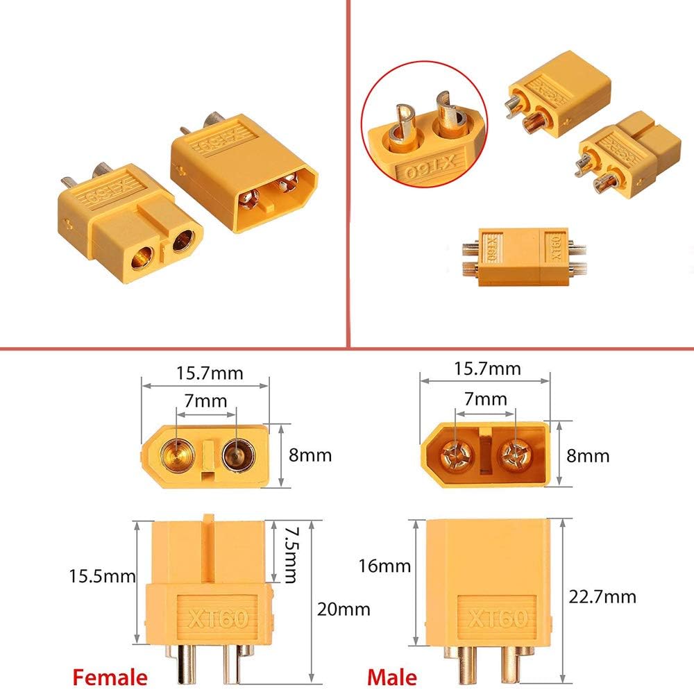 20Pairs High-Quality XT60 Male Female Connectors – For RC Lipo Batteries – Efficient Connection, Durable, Yellow