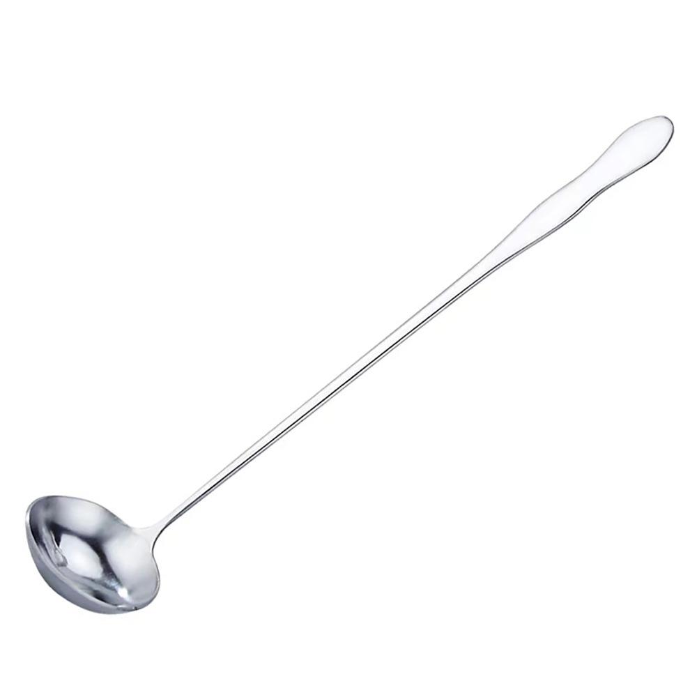 4Pcs Rustless Steel Oil Spoon Round Spoon Head Extra Long Handle Deep Soup Spoon Safe Mirror Polished Kitchen Utensil