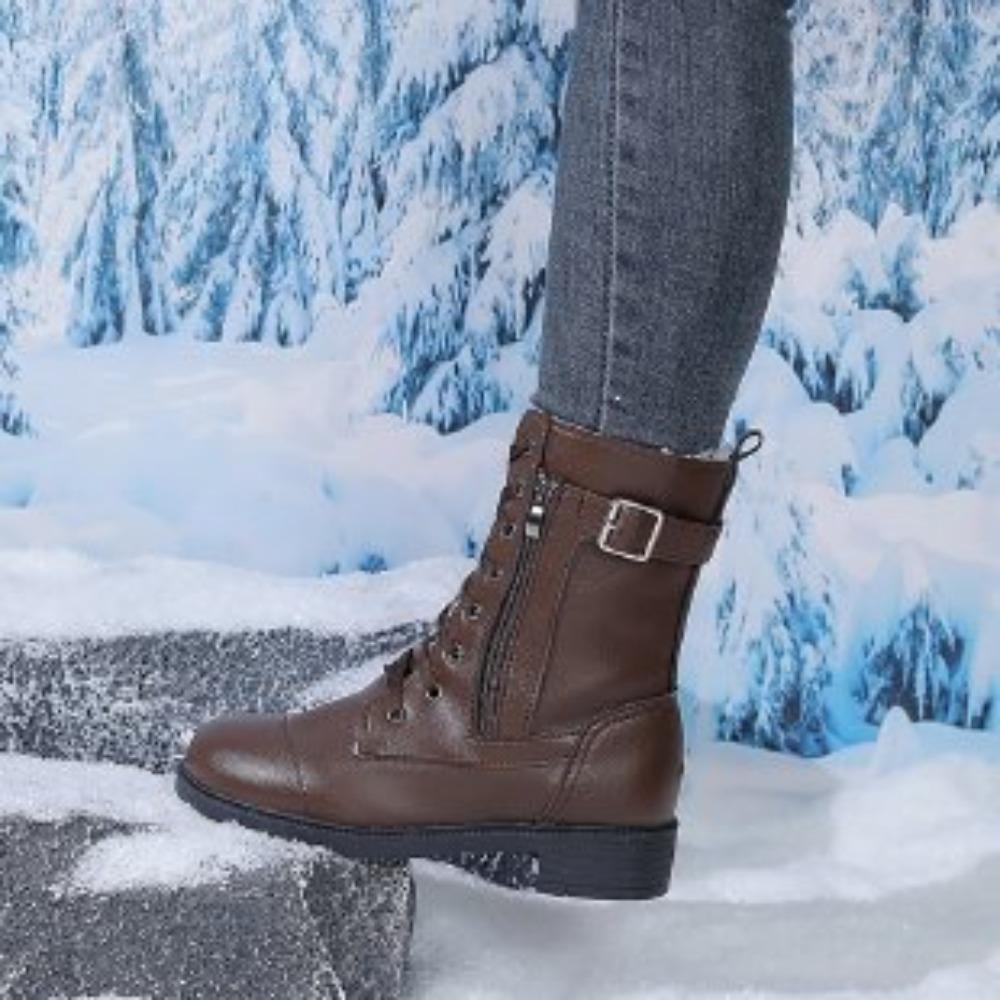 Women Ankle Boots Flat Low Heel Belt Buckle Short Large Size Fall Winter