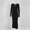 Einfarbige Langarm-Strickkleid Damen Europäisch, Amerikanisch Herbst und Winter Neu Temperament V-Ausschnitt Figurbetont Hüftumhüllend Strickkleid