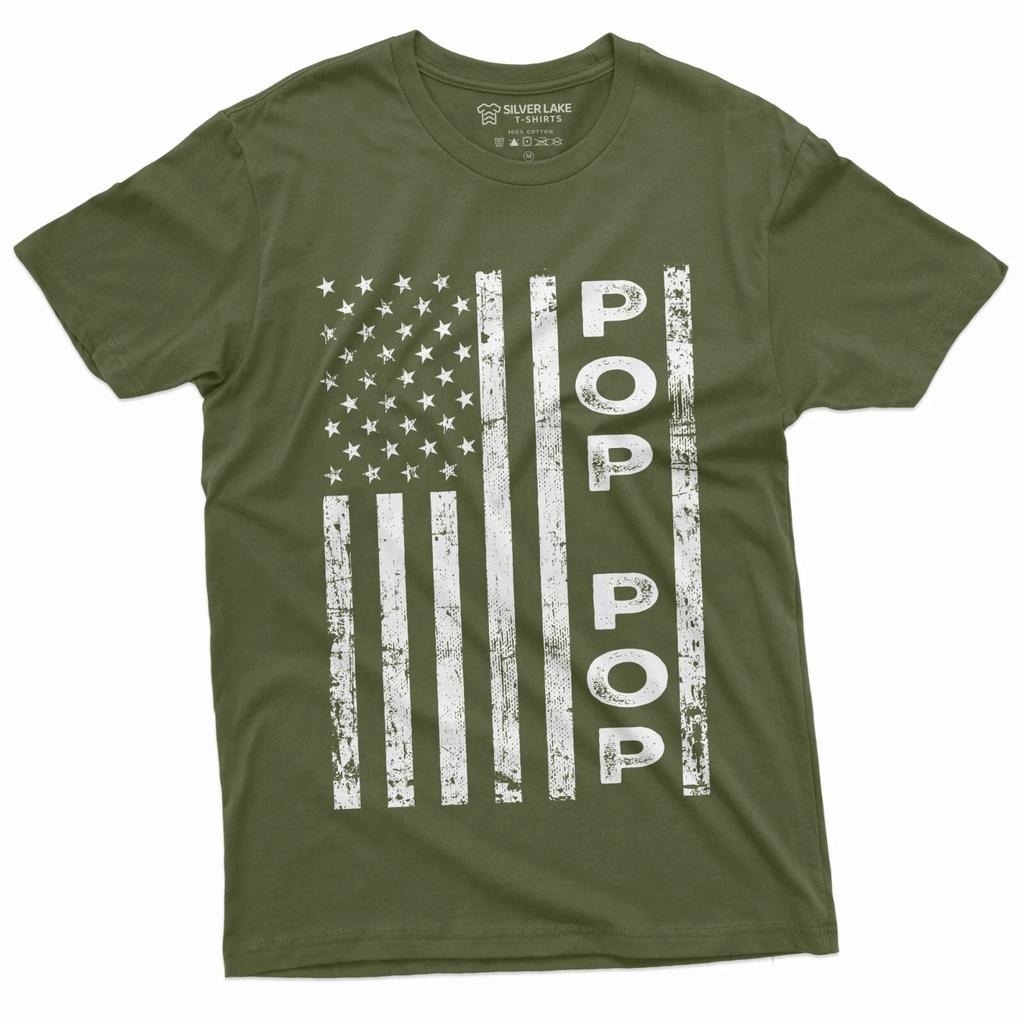 Men's Pop US flag Tee Shirt Poppop Fathers day 4th of July Patriotic Veteran Tee