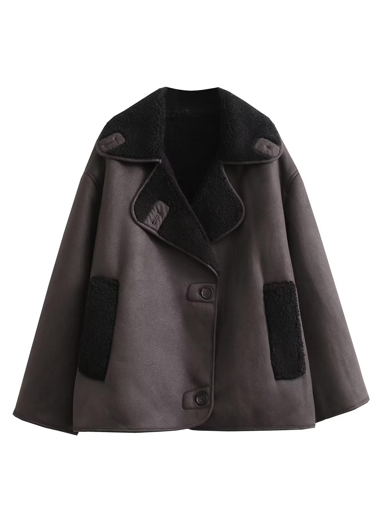 

European & American Women s Fashion Casual Loose Leather and Fur Warm Jacket Large