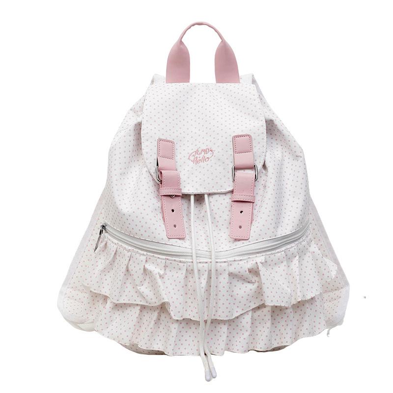 

2025 Korean Style Polka Dot Backpack: Simple, Versatile Flap Shoulder Bag for College 27*12*32cm