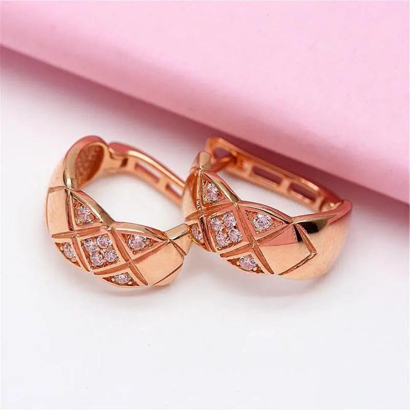 Exquisite Russian 585 Purple Gold Luxury Micro-Inlaid Opal Rhombus Ear Buckle Exquisite Rose Gold-Plated Colored Gold Earrings