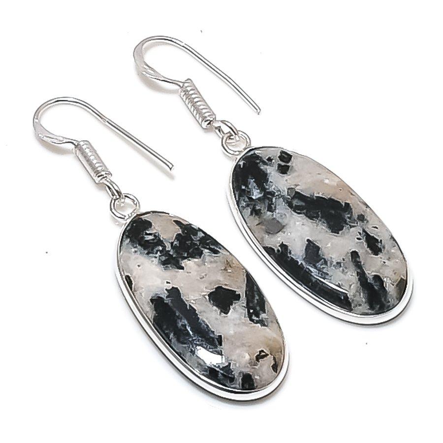 Natural Hornblende Stone Gemstone 925 Sterling Silver Jewelry Earring 1.81  AEE-11004