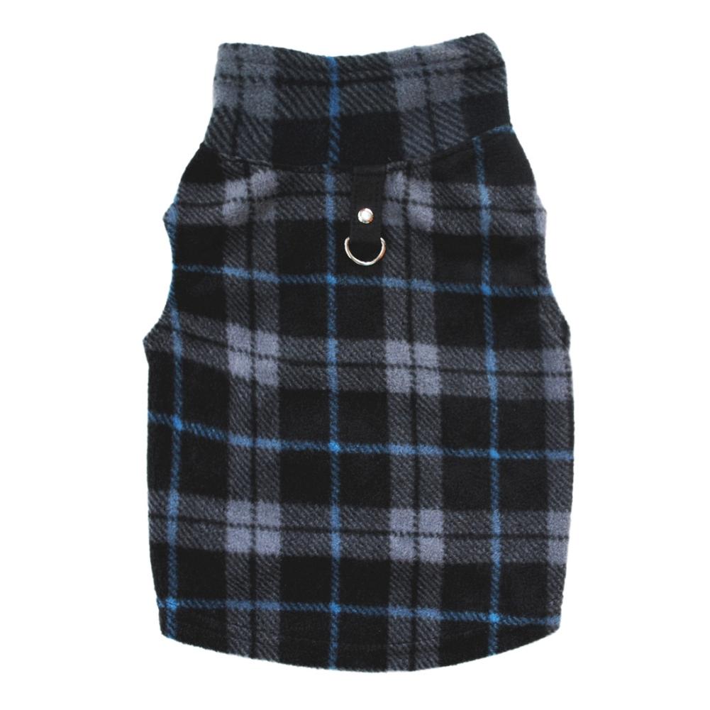 Fleece Vest Small Dog Pullover Fleece Jacket with Leash Ring Plaid Cold Weather Dog Clothes Pet Apparel Windproof Lightweight