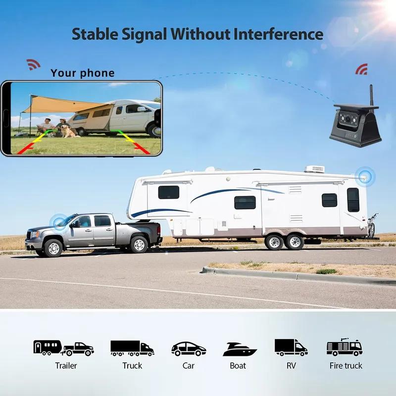 Wireless Solar WiFi  Backup Camera Magnetic BaseAI Blind Spot Alarm Backup for IPhone Android Bus Van Truck RV Front Rear View