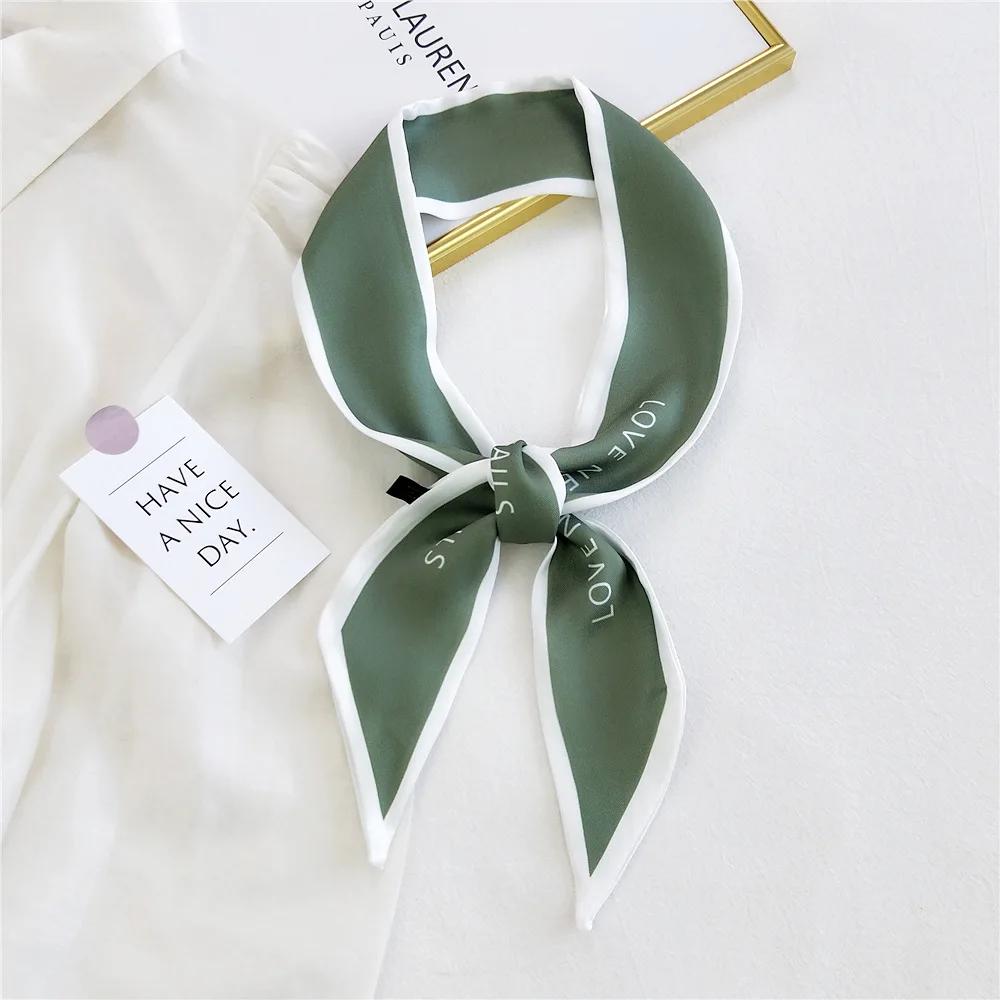 Fashion Women Hair Scarf French Elegant Narrow Long Scarf Satin Silk Bow Tie Letter Print Bag Ribbon Headband Scarves