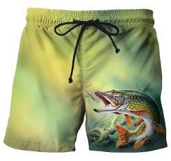 Men s Swimming 3D Fishing Printed Beach Shorts, Casual Sports Shorts, Men s Fashion Shorts S