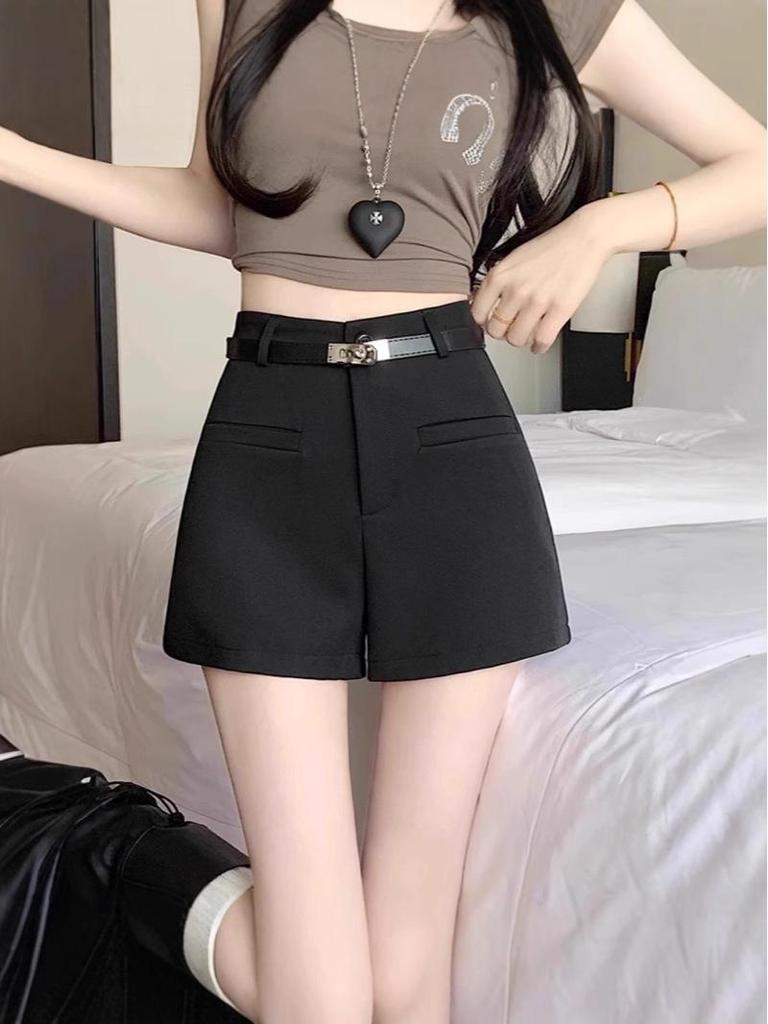 2025 New Korean Style Women's High Waist White Summer Shorts, Slimming Wide Leg Casual Pants
