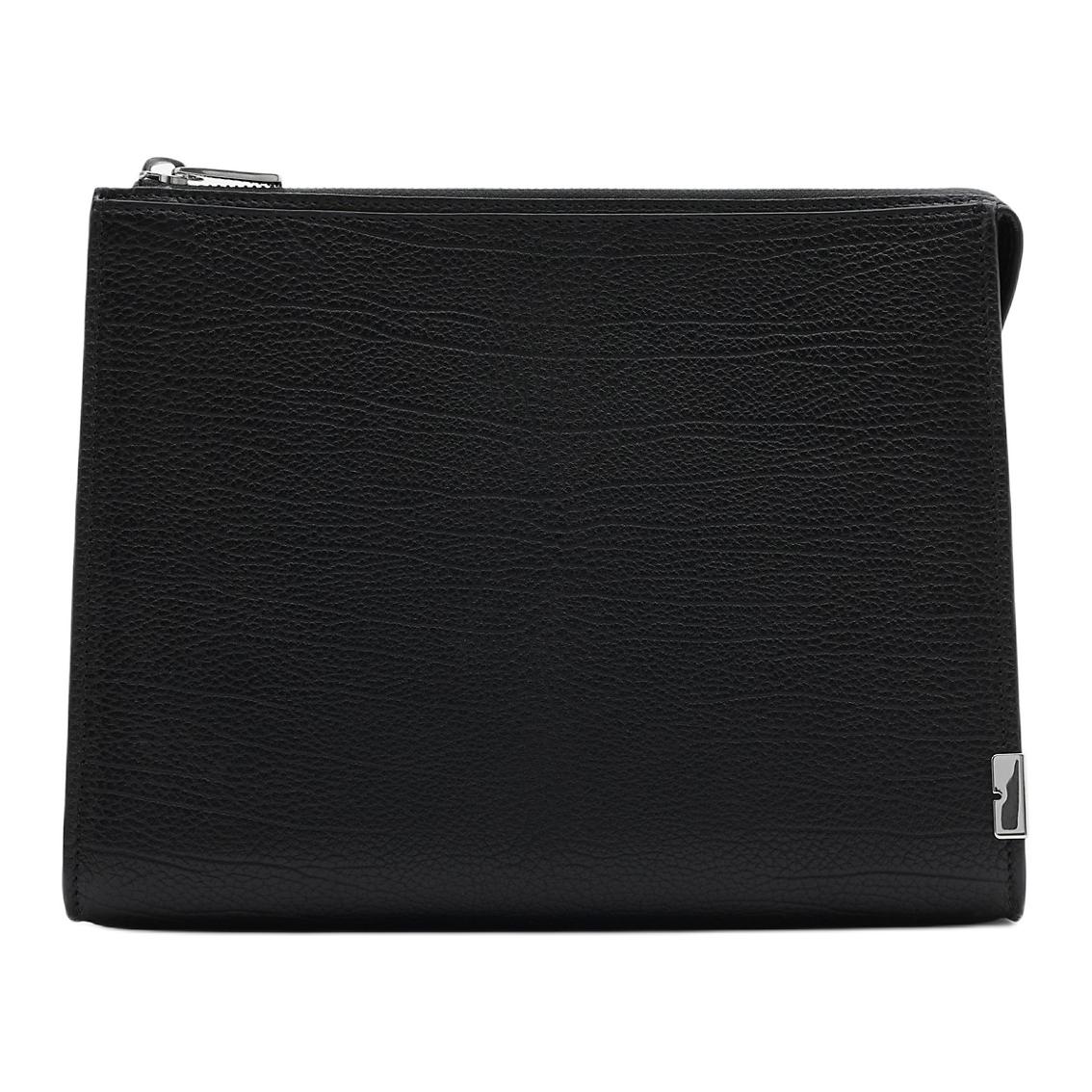 

Burberry EKD Grainy Leather Zip Pouch Black Clutch Bag Document Holder with Knight Logo for Men Business Daily Commute Travel 80920211 Basic Set (Bag+Dust Bag)