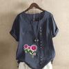 Women's Fashion Flowers Prined Short Sleeve T-shirt Loose Cotton Shirt Casual Loose Summer Blouse Tops
