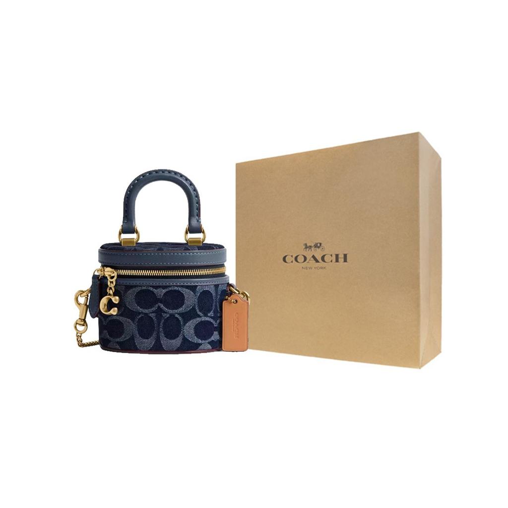Coach Sac bandoulière Trail 12 avec fermeture éclair et logo sur l'épaule en jean et cuir de veau fin Mini sacs pour femmes Laiton Bleu CT097-B4BL
