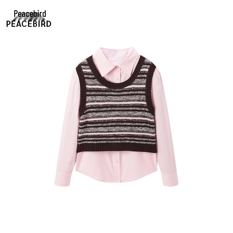 PEACEBIRD Women s Designed Loose Fit Long Sleeve Textured Shirt L