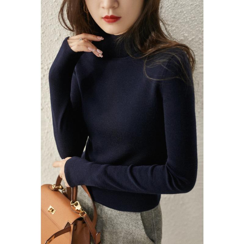 

Women s Sweater Semi High Neck Long Sleeved Sweater Loose Knitted Top S темно-синього кольору