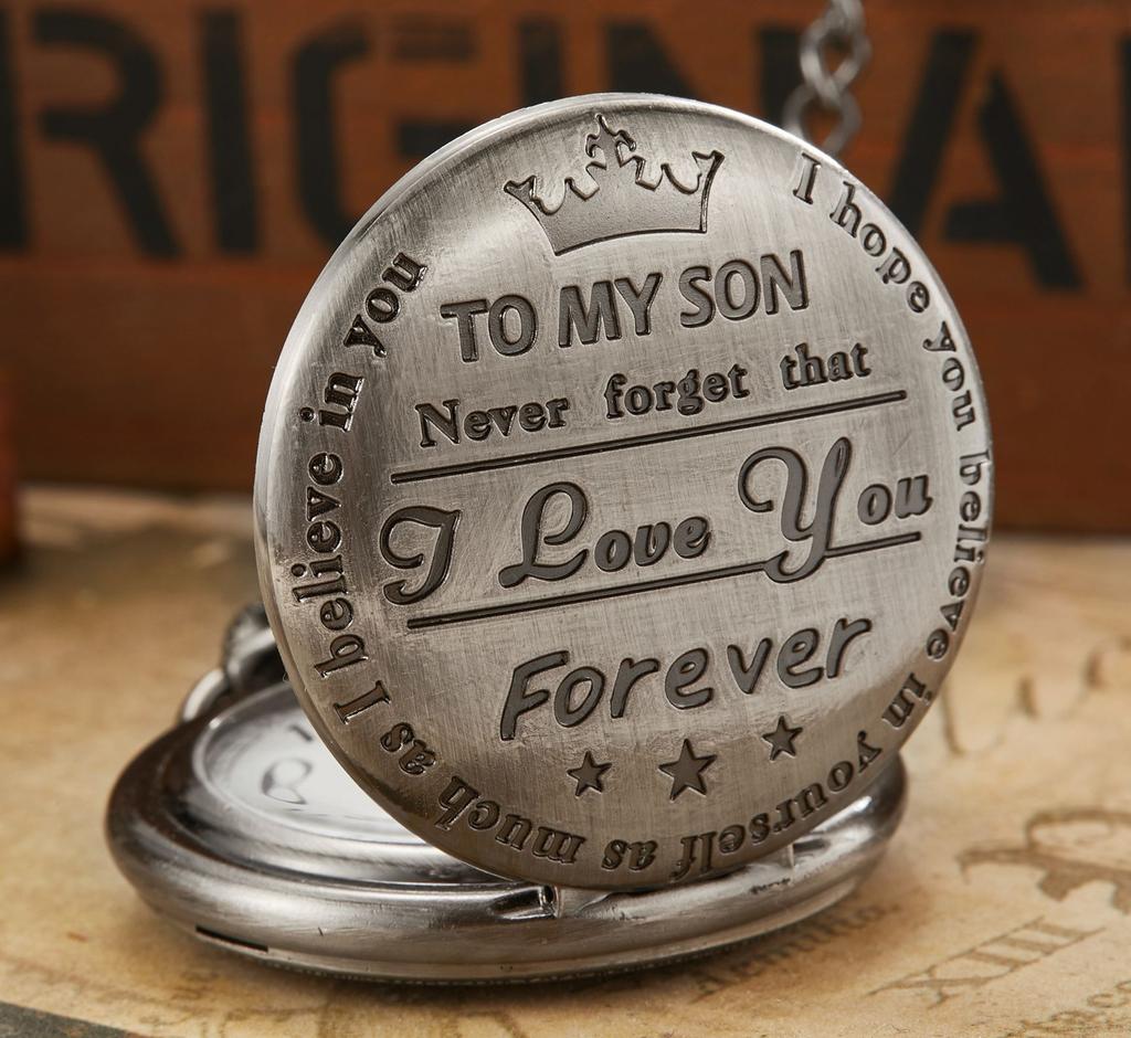 Steampunk Full Hunter Golden/Silver/Black Quartz Analog Alloy To My Daughter Pocket Watches/To My SON Pocket Watches Pendant Chain Roman Number Clock