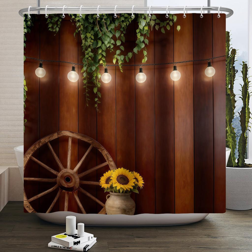 Western Cowboy Theme Bathroom Shower Curtain Barn Wooden Door Decor Waterproof Bathroom Curtain With Hooks Polyester Curtains