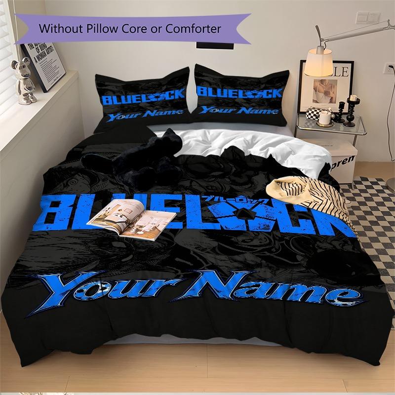 Blue Lock Custom Soccer Name Bedding Set Personalized Washable Custom 3Pcs Duvet Cover Pillowcases Soft Microfiber Home Bedroom Gift