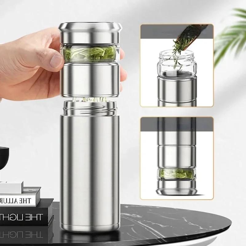 FANJANE 400ml Thermos Bottle Insulated Cup for Men Women Office Business 316 Stainless Steel Portable Tea Water Separation Cup