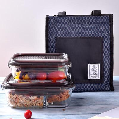 2-Piece Glass Food Container Set with Lunch Bag
