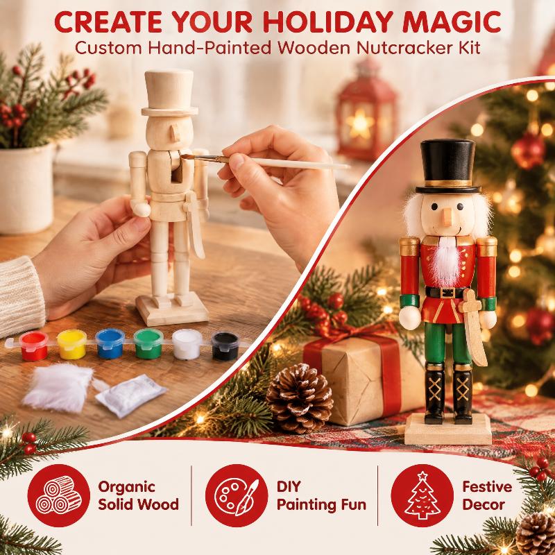 18Cm Unfinished Wooden Nutcracker Blank Soldier Doll With Paint Brush Pigment Diy Painting Craft For Christmas Home Decoration