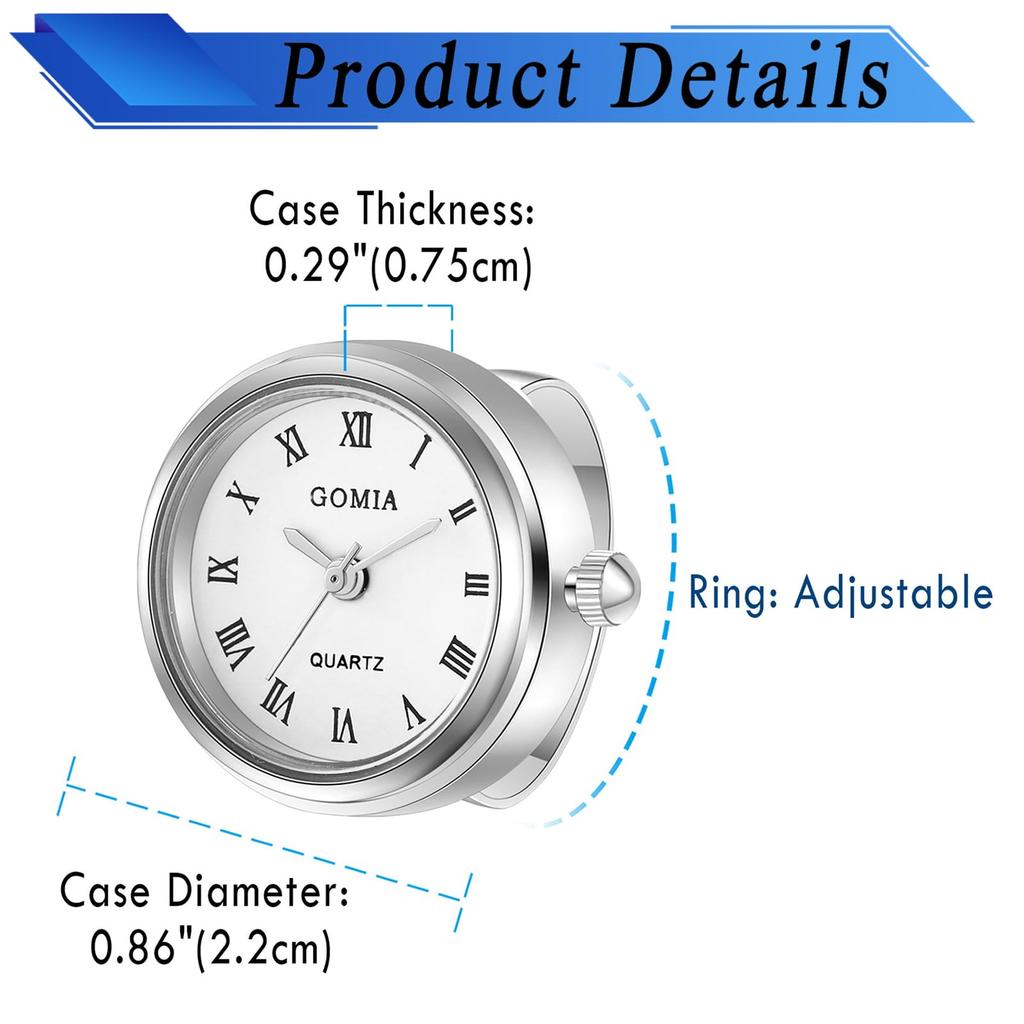 Ring Watch, Women's, Free Size, 3ATM Waterproof, Roman Analog, Fashion Accessory, Silver