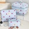 Cute Strawberry Women's Stripe Cosmetic Bags Travel Portable Ladies Clutch Purse Storage Bag Makeup Case Cosmetic Organizer