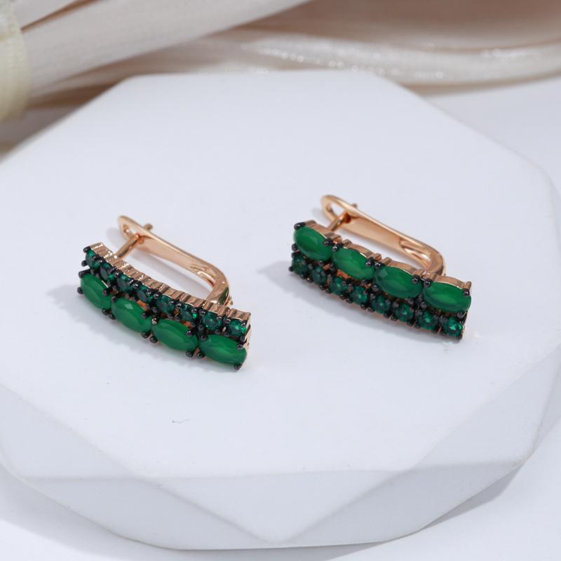 Kinel Green Opal Zircon Luxury Earrings For Women Black Plating Rose Gold Color Fine Jewelry
