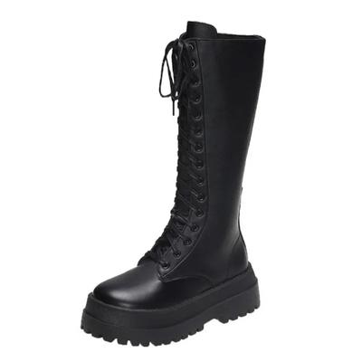 2026 New Thicken Winter Knight Boots Women Knee High Long Square Heel Boots Retro Thick Motorcycle Boots Black White
