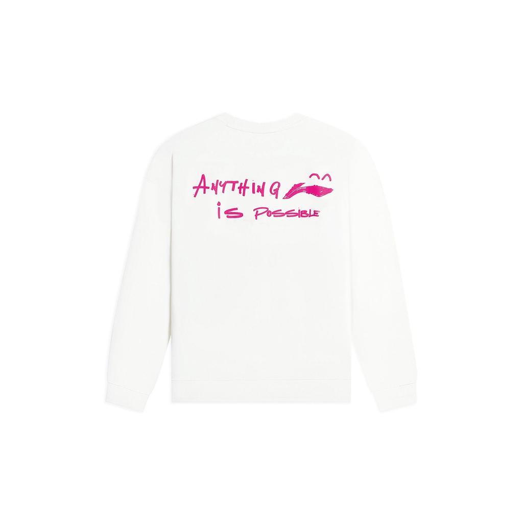 Li Ning Sports Lifestyle Series Logo Embroidered Fleece Warm Casual Long Sleeve Sweatshirt Unisex sweatshirt Off-White AWDSF71-7