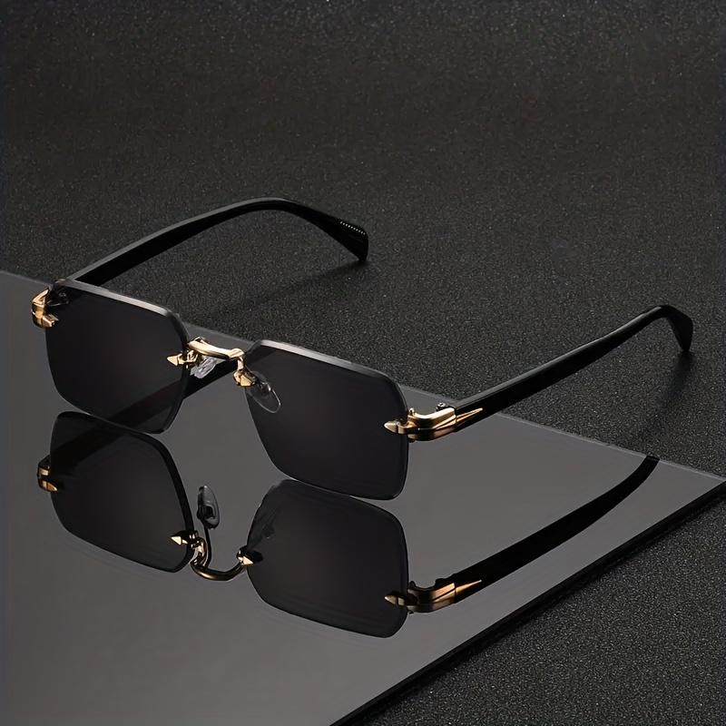 Rimless Rectangle Retro Sunglasses Unisex Uv400 Protection Fashion Decorative Eyewear серый