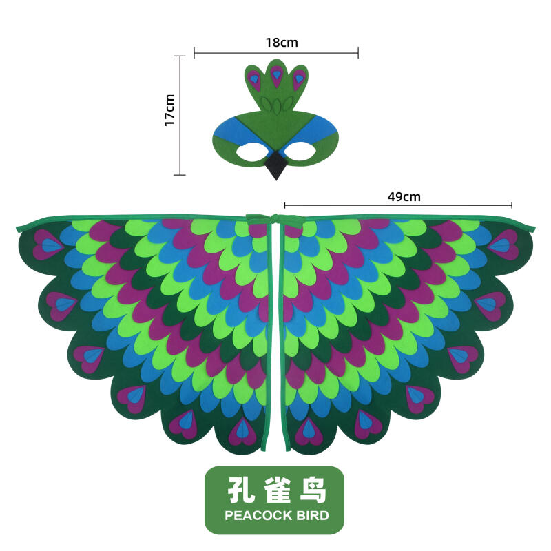 Kids Animal Bird Wings+mask Suit Stage Performance Peacock Owl Parrot Bird Felt Cape Halloween Bird Cosplay Cloak for Girls Boys