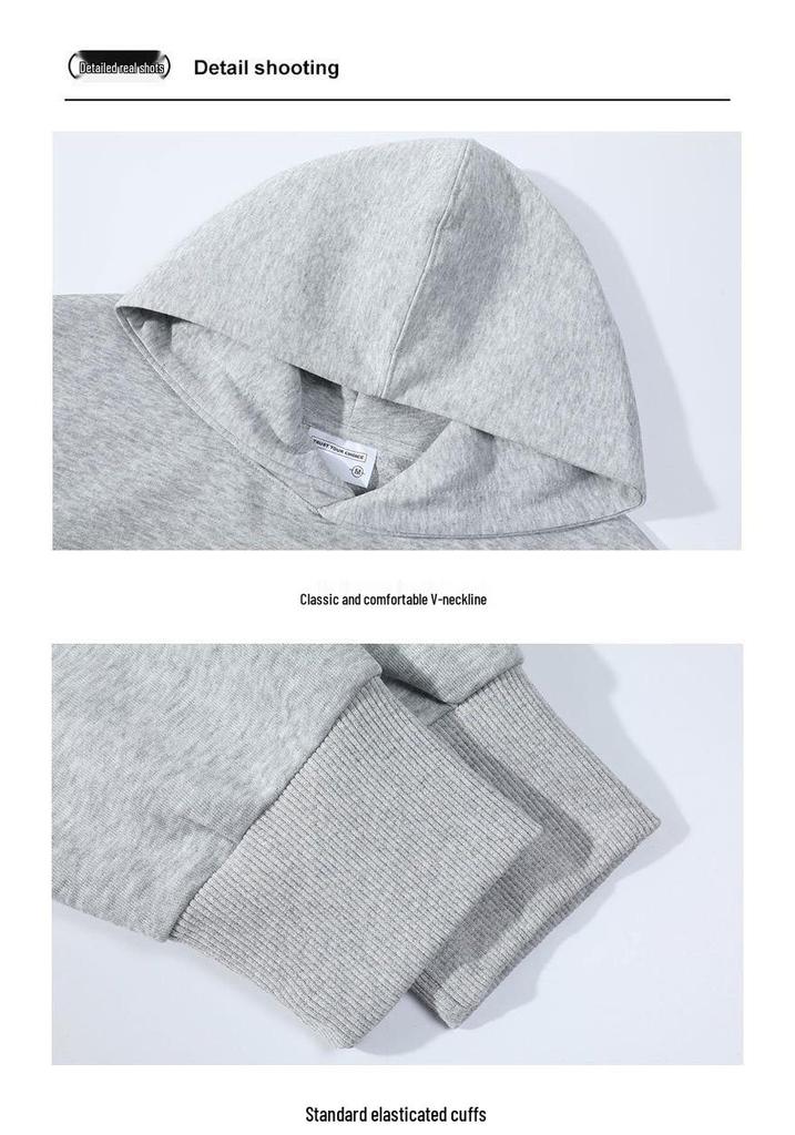 Trendy Unisex Heavyweight Retro Hoodie: Plain Color, Drawstring-Free, Loose Fit for Autumn/Winter