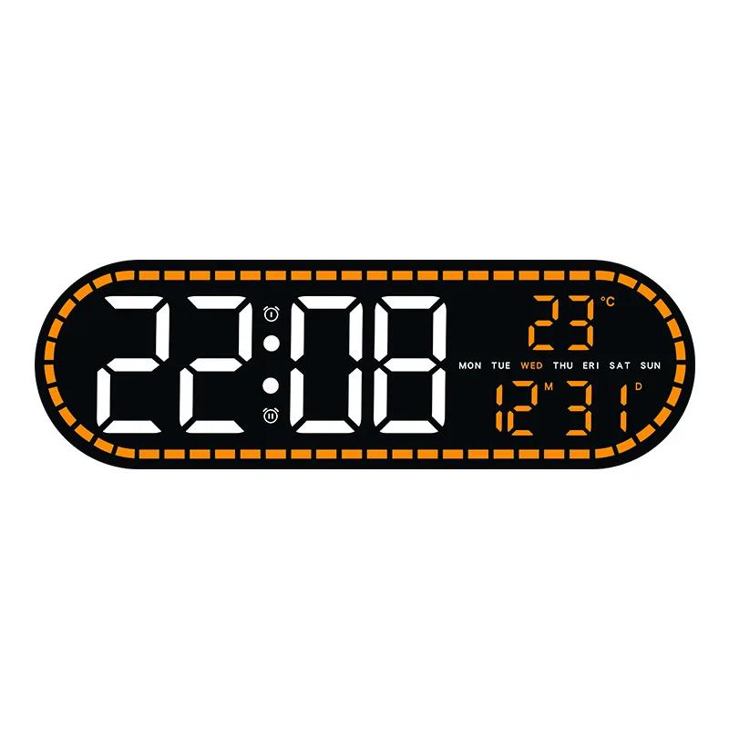 Digital LED Wall Clock Two Sets of Alarms Temperature Date Week Display Timing Function Electronic Clock for Bedroom Decoration