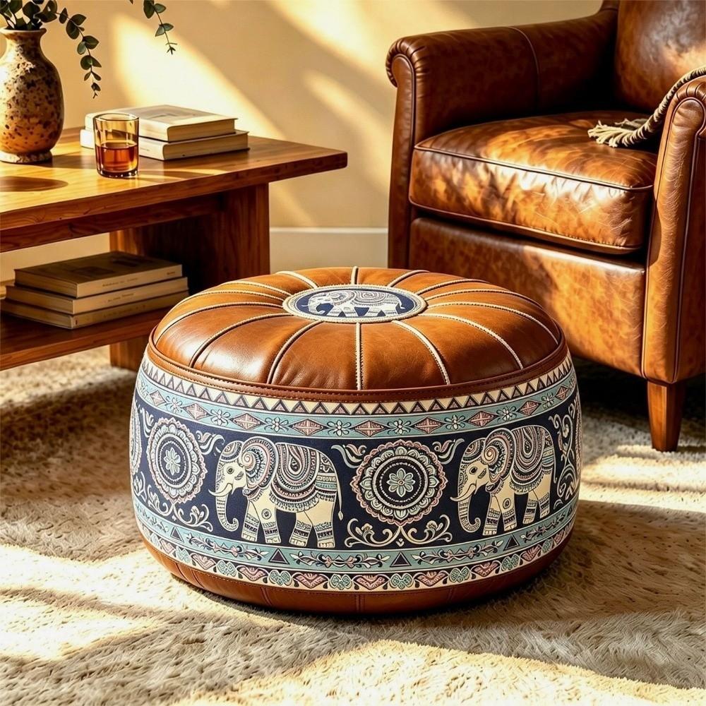 PU-Leder Boho-Stil Sitzkissenbezug Füllbares Design Aufbewahrung Beinbank Schlafzimmer
